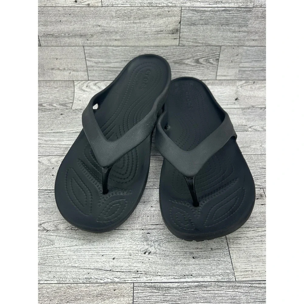 Crocs Womens Flip Flops Thong Sandals Iconic Comfort Black Lightweight Size W 11